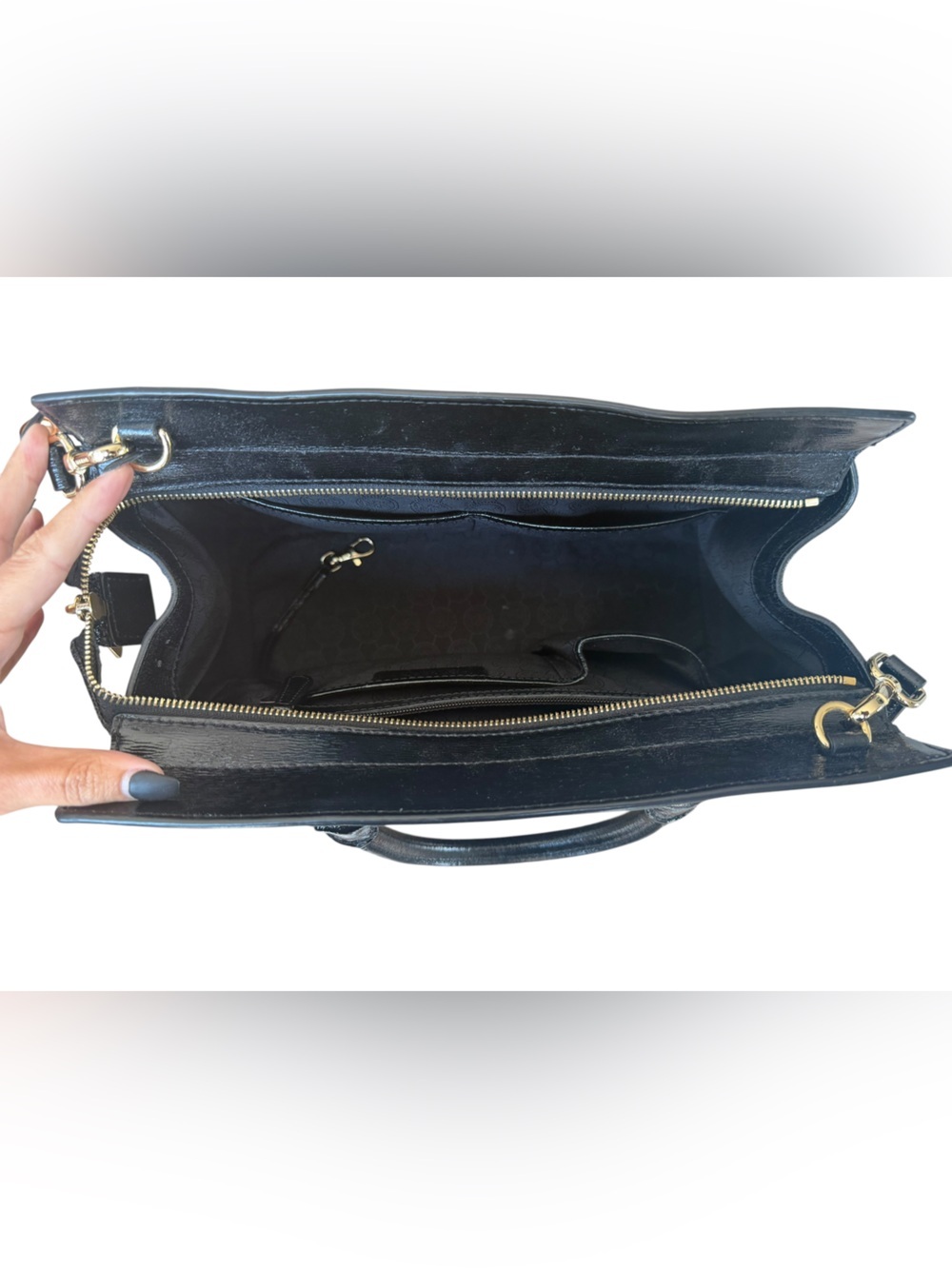 Michael Kors Black Patent Leather Satchel Crossbody Bag Gold Hardware - Picture 3 of 5
